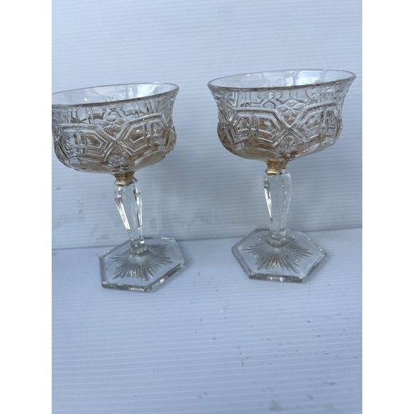 2 Pink Glow Vintage Uranium Etched Depression Glass  Goblets - Picture 1 of 12